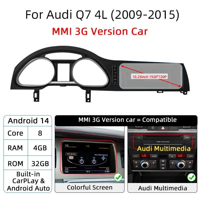 Android 14 Auto Radio CarPlay For Audi A6 C6 4f  For Audi Q7 4L 2005-2015 MMI 2G 3G GPS Car Multimedia Player Navi Stereo DSP