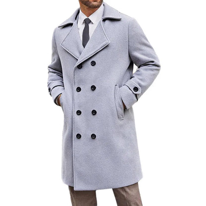 New Men's Double-breasted Woolen Coat Medium-length Windbreaker Suit Collar Regular Fit Sporty Style Chinese Manufacturer