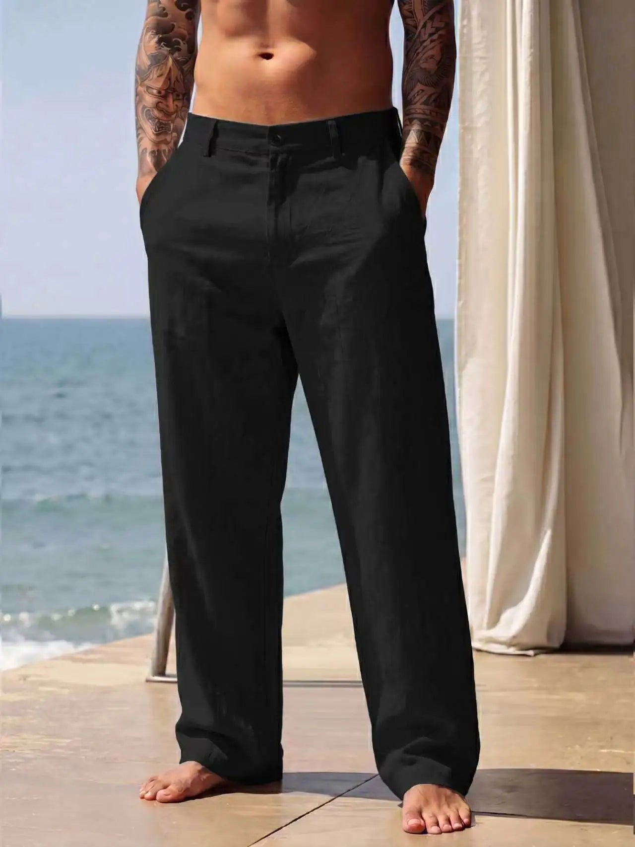 2026 Spring and Autumn New American Linen Pants Simple Cotton Blended Solid Color Versatile Casual Pants for Men