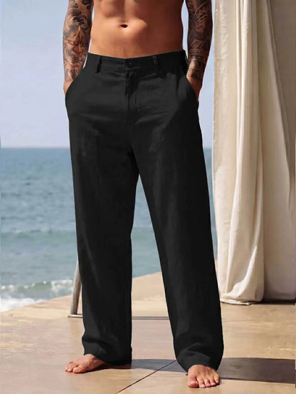 2026 Spring and Autumn New American Linen Pants Simple Cotton Blended Solid Color Versatile Casual Pants for Men