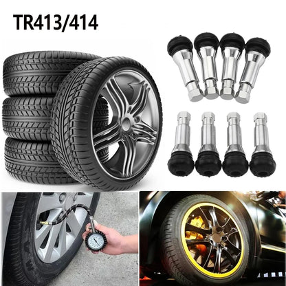 4/10/20/50Pcs Chrome Tubeless Tire Valve TR413 /414 Disc Straight Nipple Wheel Nipple Tire Valve Stems Rubber Dust Caps