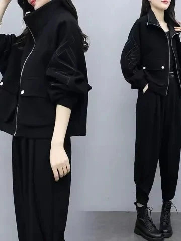 Fashionable Thickened Fleece Women's Large Size Sportswear Set Autumn Winter High Waist Long Pants Two-Piece Suite Anti-Aging