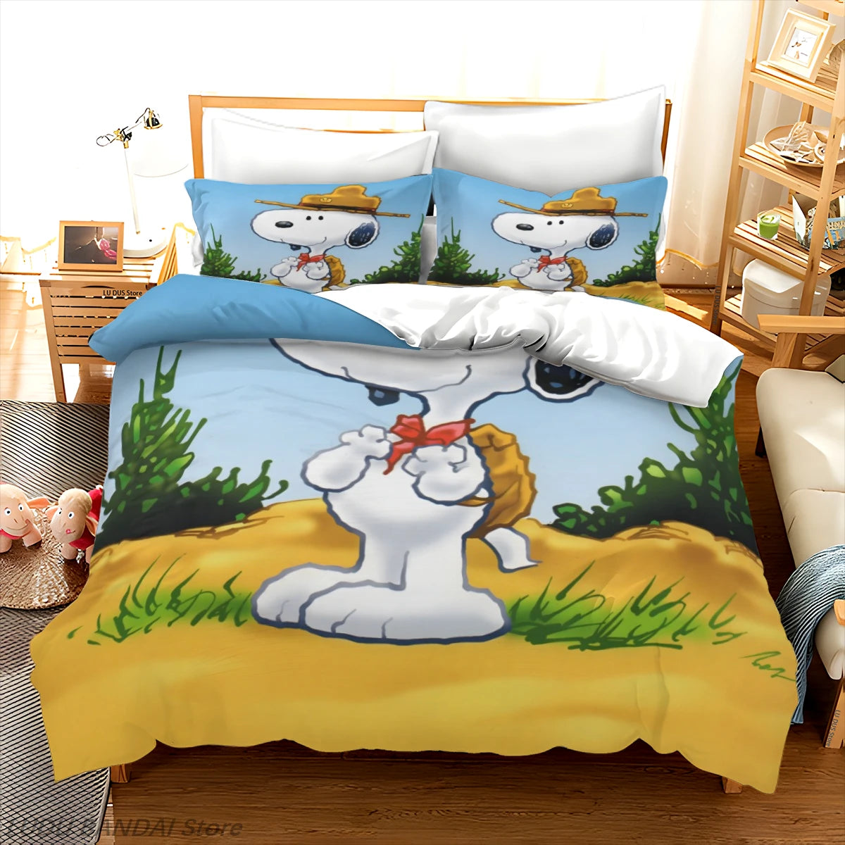 Snoopy Luxury Bedding Set Cute Printed Cartoon Quilt Cover Duvet Cover 3-Piece Set 1 Twin Covers