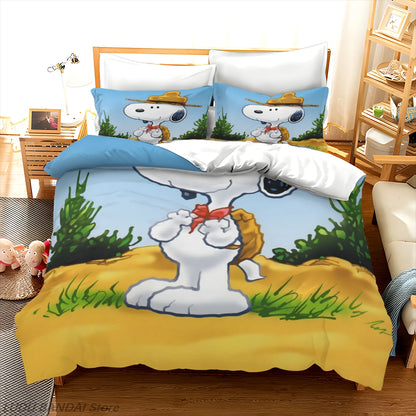 Snoopy Luxury Bedding Set Cute Printed Cartoon Quilt Cover Duvet Cover 3-Piece Set 1 Twin Covers