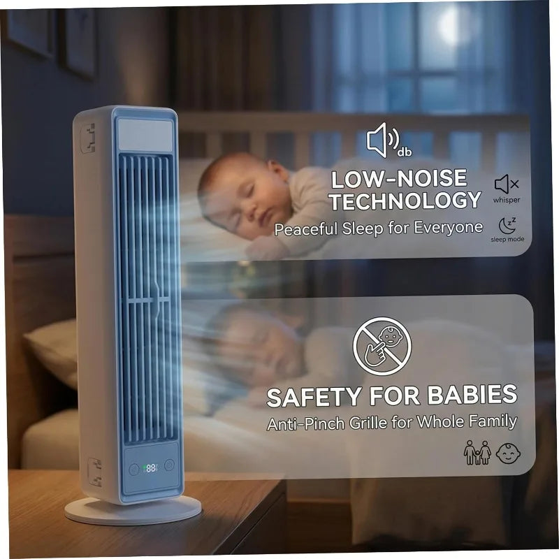 Tower Fan Strong Wind Cooling 3600mAh Bladeless Portable Air Conditioner with Remote Control Quiet 5 Speeds for Home Office room