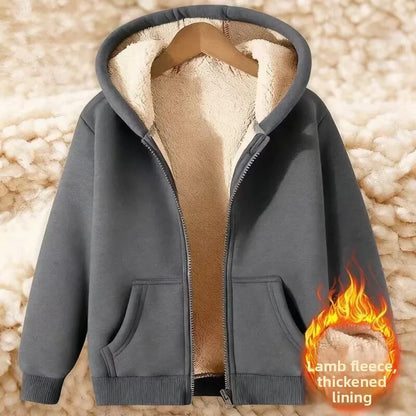Lamb Velvet Hooded Sweatshirt Unisex Thickened Warm Loose Cardigan Outerwear for Autumn And Winter Polyester Fiber Zipper Clo...