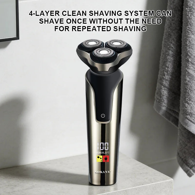Men's Electric Shaver Wet Dry Shaver with 3-Blade Cutting System Reciprocating Waterproof Shaver Beard Trimmer USB Rechargeable