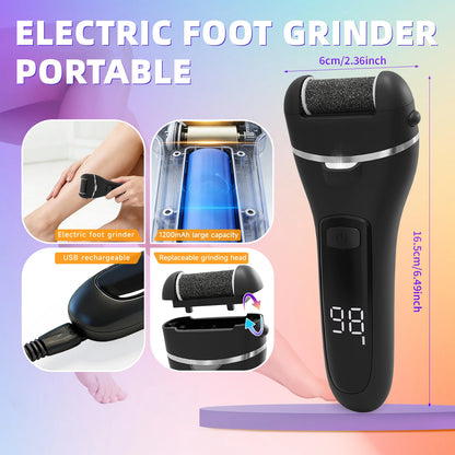 Professional Electric Callus Remover Pedicure Machine Rechargeable Foot File Grinder with 3 Scrubbing Heads for Dead Skin Remova