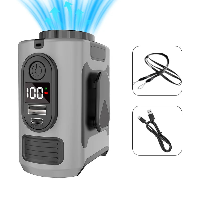 15000mAh Portable Waist Fan Hanging Neck Fan 5 Speed Strong Wind with LED Lighting for Sports Courier Outdoor Working