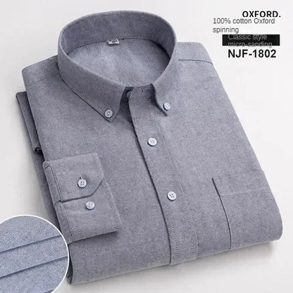 100% Pure Cotton Men's Long Sleeve Shirt Business Casual Solid Color Embroidered Oxford Spun Shirt