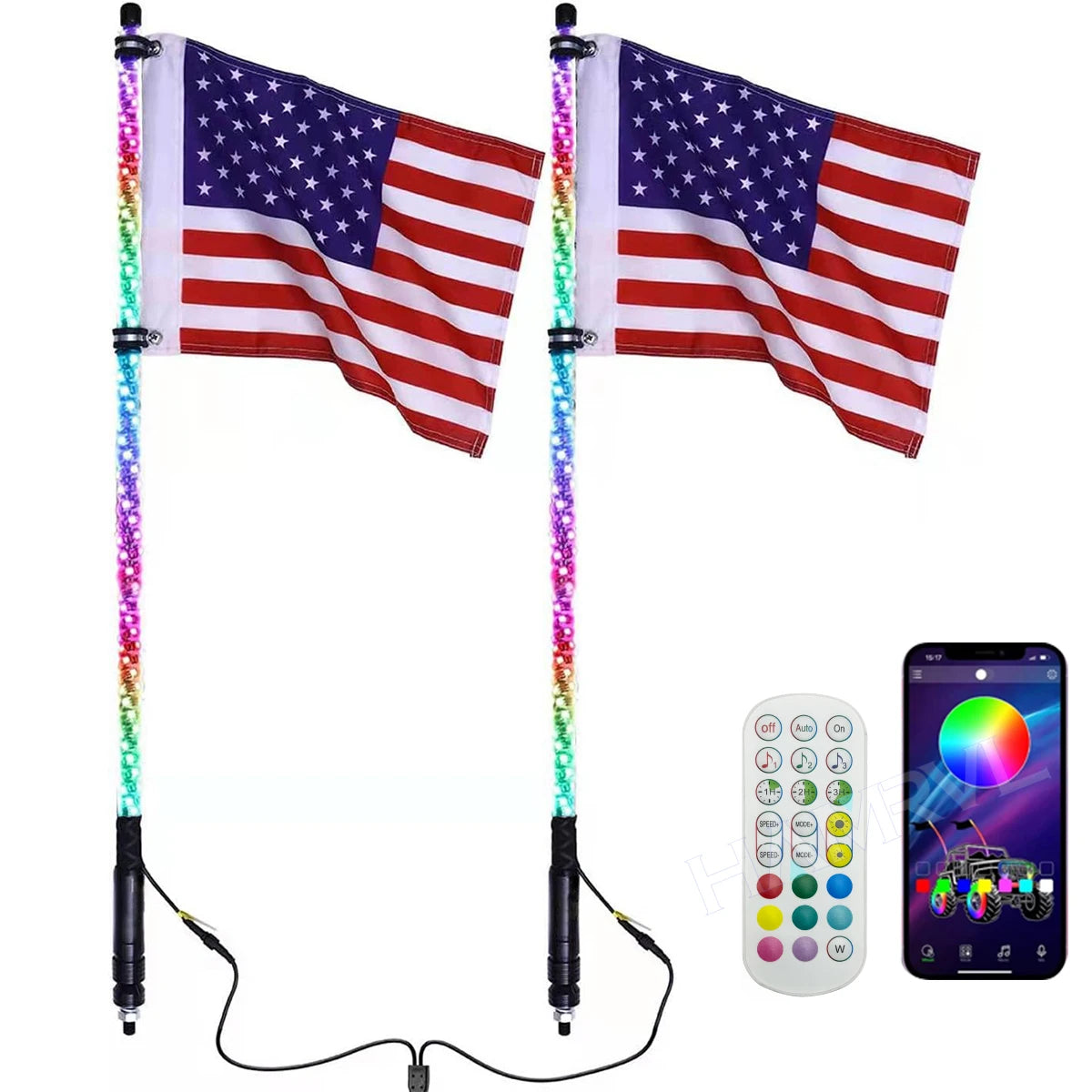 1/2 PCS 2/3/4FT LED Whip Lights RGB Waterproof Multi-Color Flagpole Lamp Bowlight for Offroad Sand Rails Buggies SxS ATV/UTV RZR