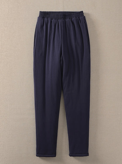Pure Cotton High Waist Thickened Long Pants Men Women Adult Autumn Winter Warm Underwear Fleece Lined Straight Leg Trousers