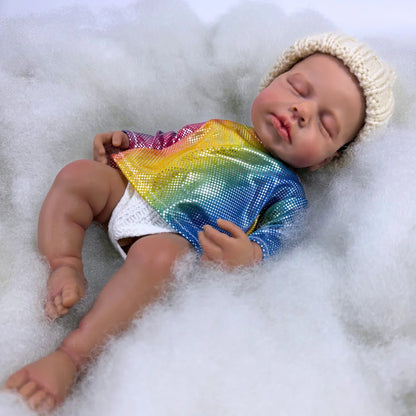 13 Inch Dark Skin LouLou All Silicone Reborn Doll Lifelike Elastic Soft Solid Silicone Washable Doll Stress-relieving Toys
