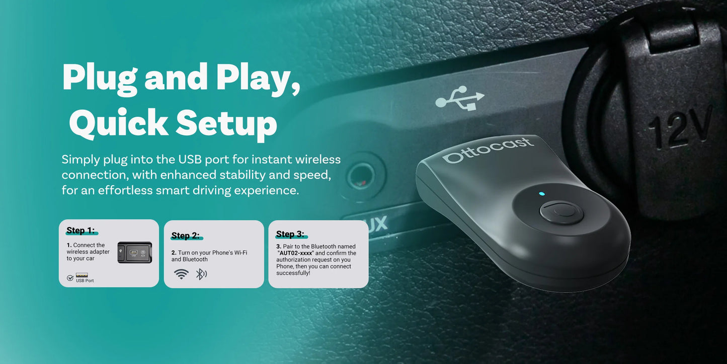 OTTOCAST NEW Mini Wireless CarPlay Android Auto Wireless Adapter Plug And Play WiFi Fast Connect Dongle For Toyota Audi Benz