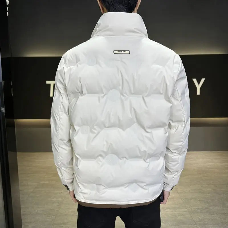 Korean Style Men's Short Down Jacket 2025 Winter Warm Slim Fit White Duck Down Coat with Stand Collar for Youth