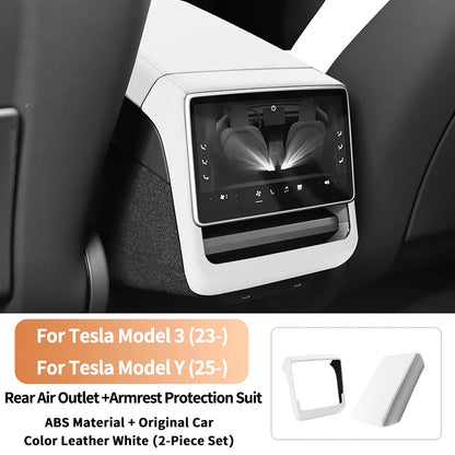 For Tesla Model 3 Highland & Model Y Juniper Rear Air Vent Cover & Leather Center Console Armrest Box Protection Car Accessories