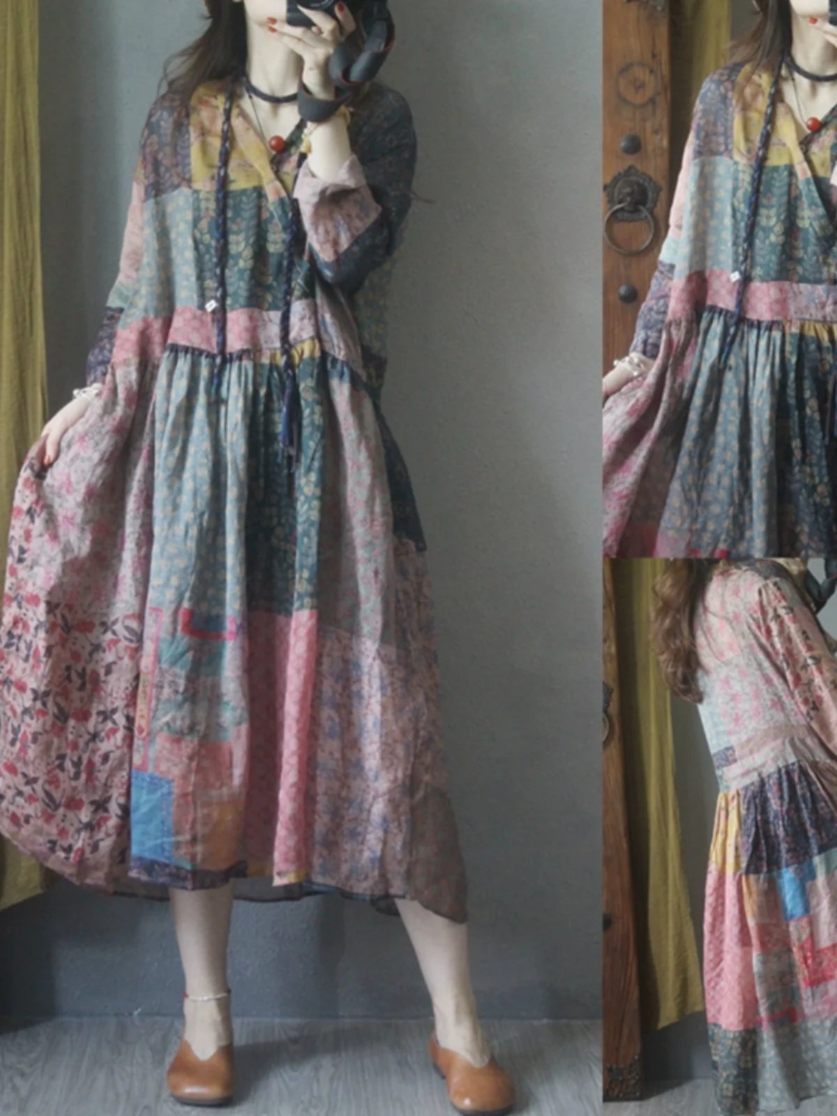 Retro Stylish Loose Linen Dress Women's A-Line Long Skirt Summer New Style Slimming Ethnic Style V-Neck Sleeveless Dress