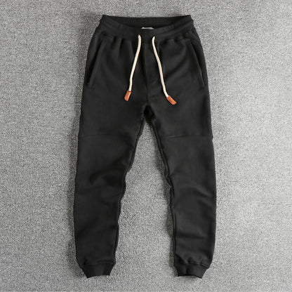 Autumn New American Retro Terry Cloth Solid Color Sweatpants Men's Simple Washed Drawstring Casual Sports Youth Ankle-tied Pants