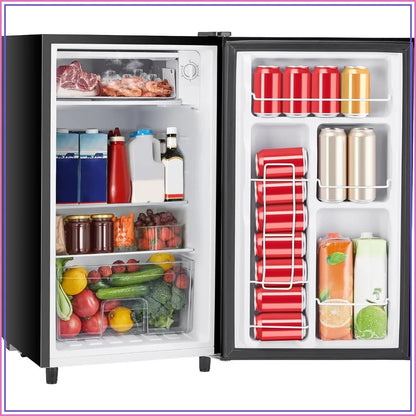 3.2 Cu.Ft Mini Fridge with Freezer, 2 Door Compact Refrigerator, Adjustable Thermostat, Energy Efficient Low Noise for Bedroom Office Dorm Black