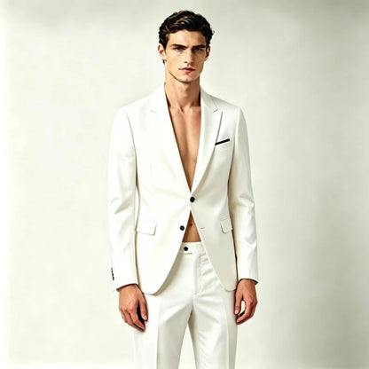 Men's Suit Lightweight Wedding Eegant 2 Piece Set Solid Color Formal Business Blazer Pants Classic Tuxedo for Party Groomsmen