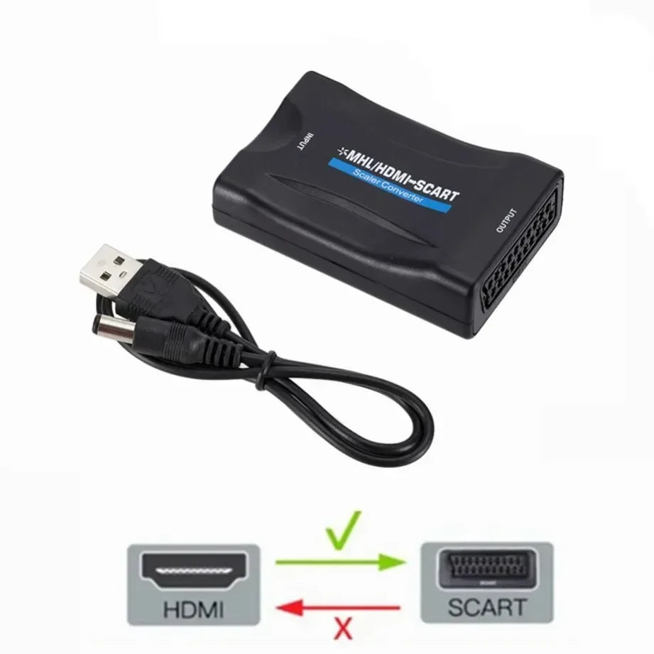 HDMI-compatible to SCART Video Audio Converter With Power Adapter For HDTV Sky Box DVD Television Signal 1080P Upscale Converter