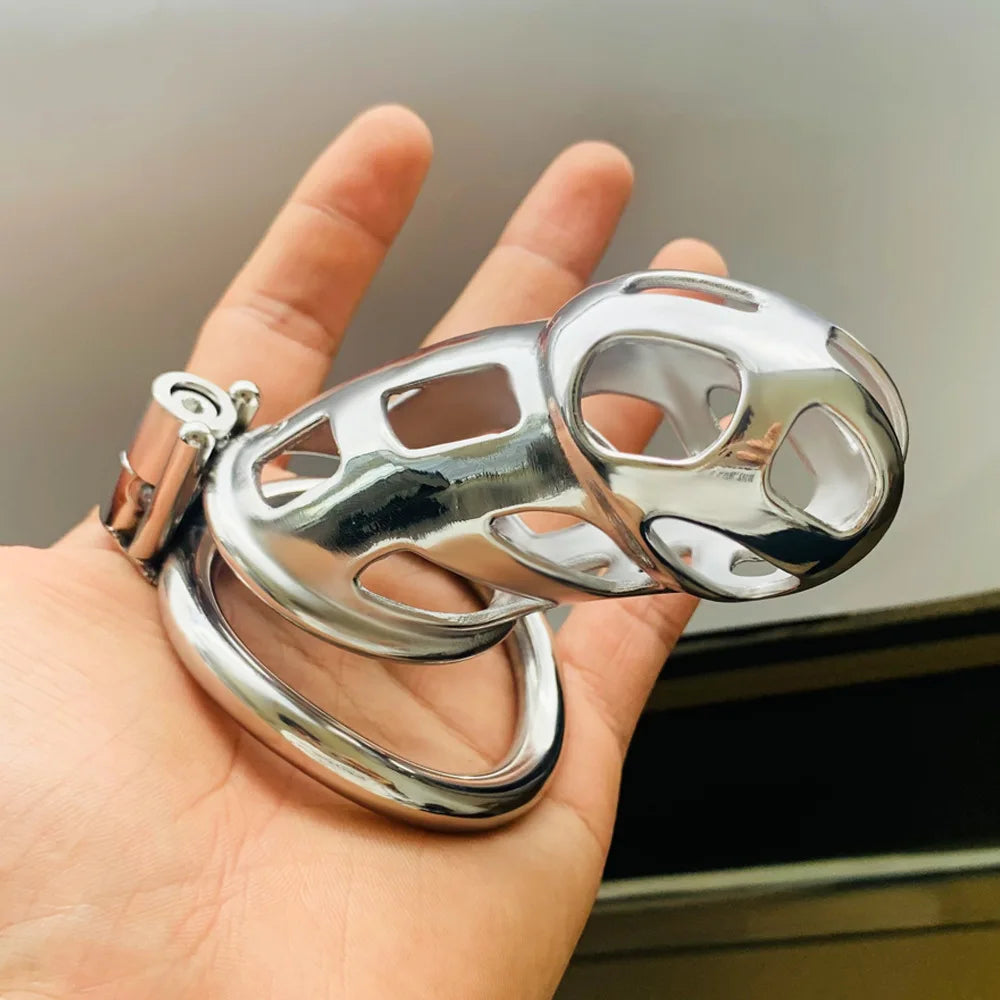 Stainless Steel Male Chastity Device Metal Cock Cage with Arc Penis Rings BDSM Gay Erotic Urethral Device Adult Erotic Sex Toys