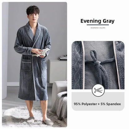 Island Velvet Thickened Coral Fleece Men's Sleepwear Autumn Winter Style Flannel Bathrobe Home Comfortable Pajamas Robe