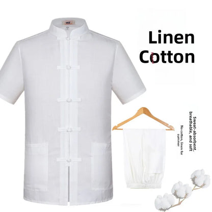 Spring Summer Large Size Linen Cotton Men's Tang Suit Ethnic Style Hanfu Set Home Wear Comfortable Loose Fit Traditional Chin...