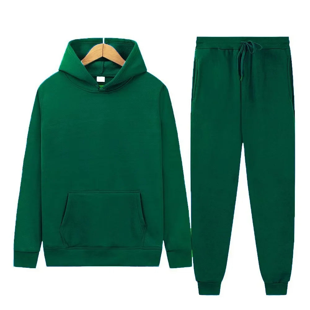 Men's autumn and winter new color solid color multi color optional hooded sweatshirt+pants fashionable casual sports set s-3XL