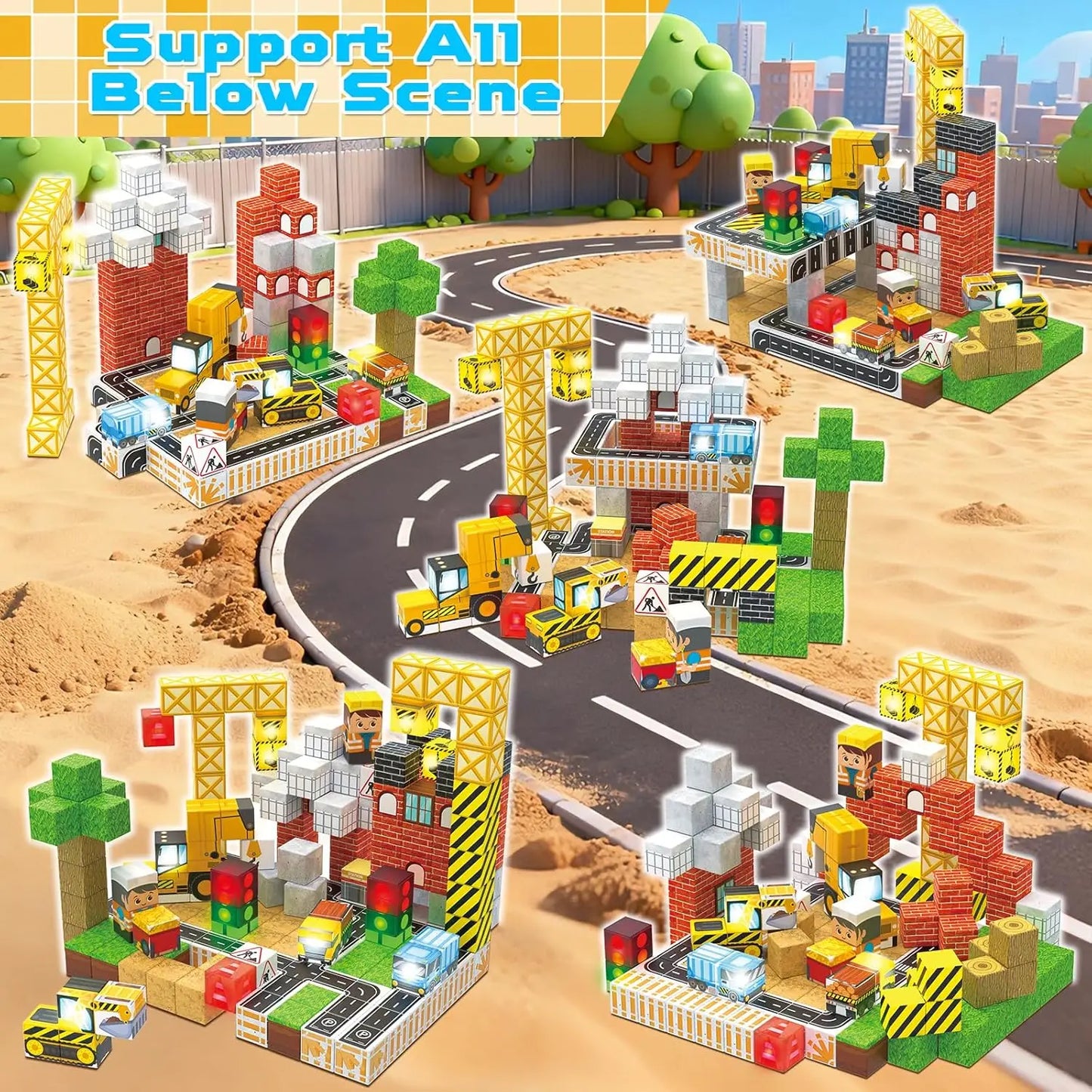 200PCS Magnetic Building Blocks Magnetic Cubes Road with Car STEM Kids Toys Magnet Construction Set For Boys & Girls Gift
