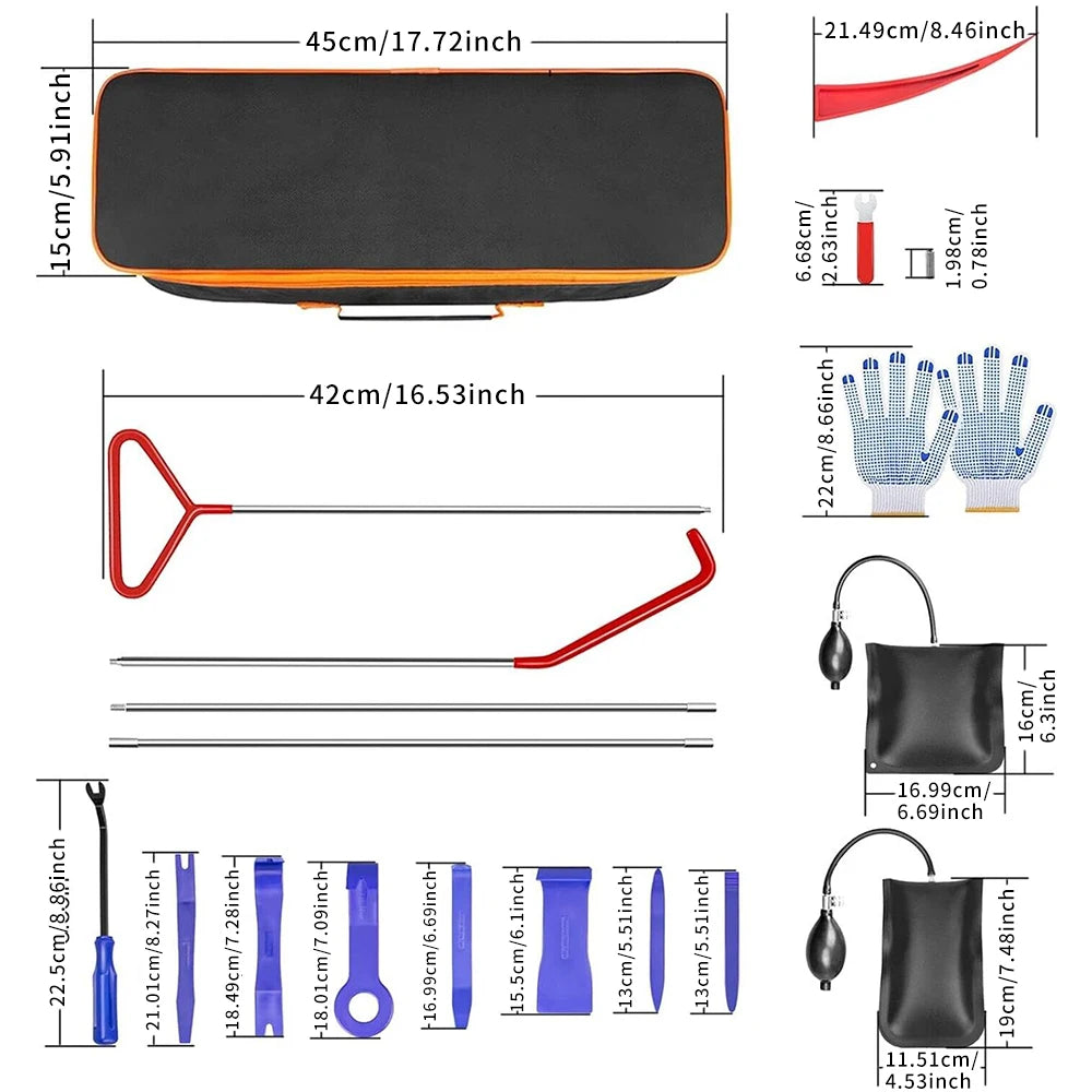 24Pcs Car Door Panel Removal Tool Kit Stainless Steel Car Unlock Tools Air Wedge Pry Bars Trim Removal Set Auto Window Glass Repair Hand Tools with Storage Bag