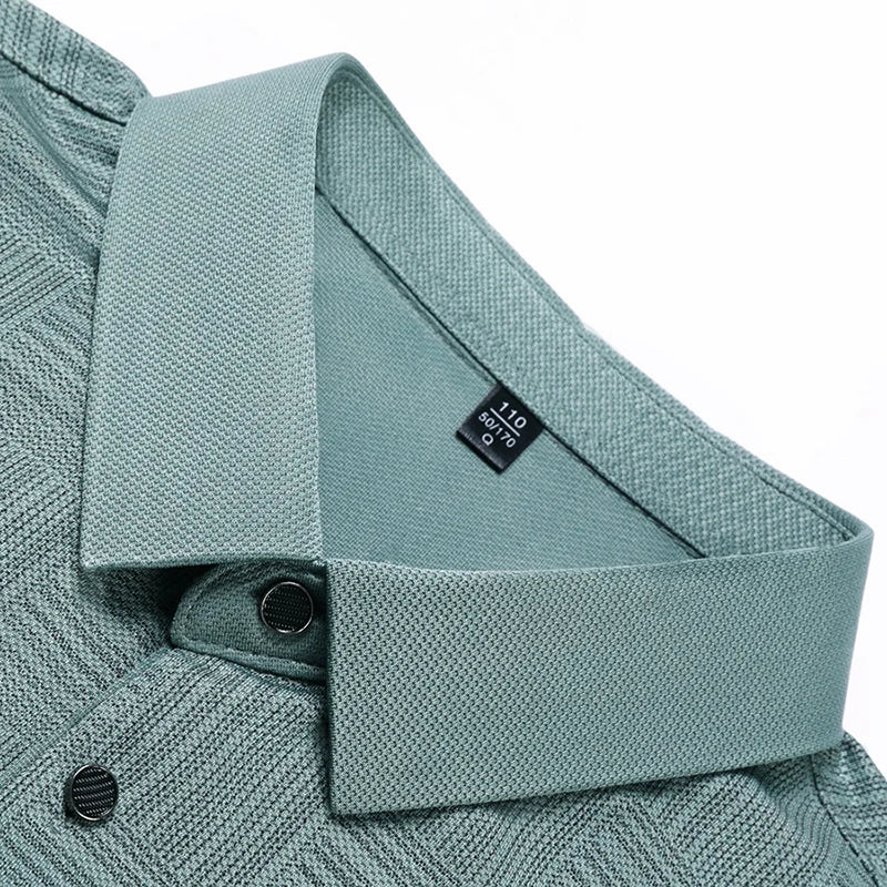 Spring Man Casual Turn-Collar Long-Sleeve T-Shirt Polo Shirt Half-Button Design Lapel Fashion Versatile Solid Color Men Clothing