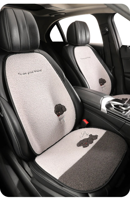 Funny Puppy Car Seat Cover 2025 New Autumn Fleece Fabric PU Leather Warm Comfortable Quick Installation Fits Most Cars