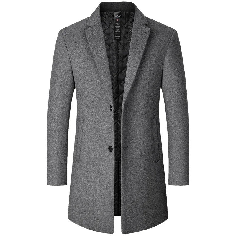 2026 New Middle-Age Men's Smooth Woolen Coat - Autumn Winter Mid-Length Casual Cold-Resistant Outerwear