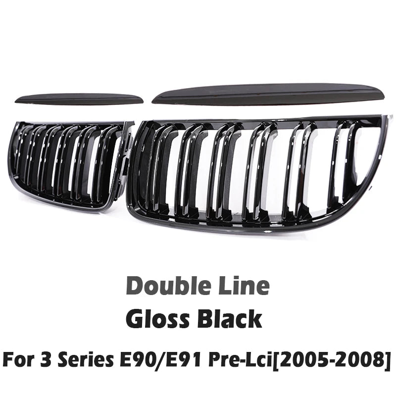 Carbon Fiber Chrome M Color Chrome Gloss Matte Black Grille Kidney Grill For BMW 3 Series E90 E91 Pre-Facelift 2005-2008 320 330