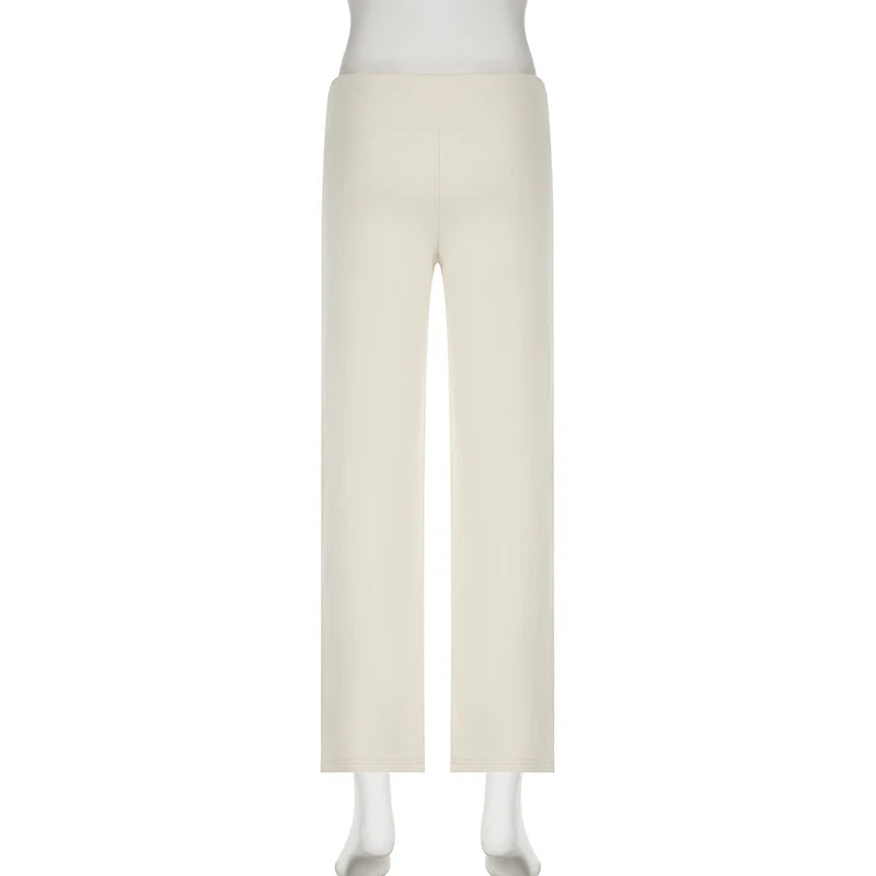 Rockmore Spicy Girl Low Waist Straight Leg Pants Pure Color Flip Waist Versatile Long Trousers Street Style Casual Pants