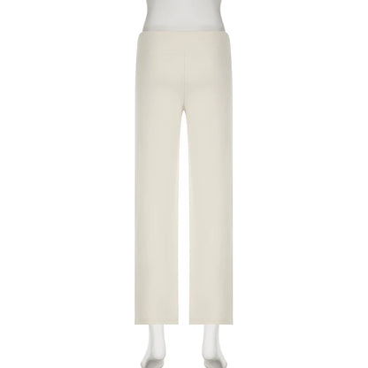 Rockmore Spicy Girl Low Waist Straight Leg Pants Pure Color Flip Waist Versatile Long Trousers Street Style Casual Pants