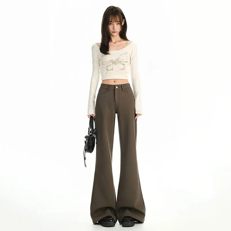 Spring 2026 Anti-wrinkle Flared Black Slimming Casual Pants New Thin Low-waisted Loose Flared Pants