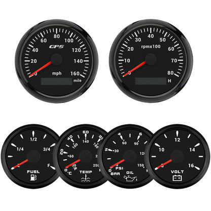 ELING 6 Gauge Set 85mm GPS Speedometer with Tachometer with 52mm Water Temp Oil Pressure Fuel Level Voltmeter with Backlight