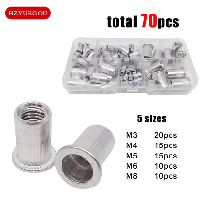 1 Box M3 M4 M5 M6 M8 US Coarse Thread UNC 304 A2-70 Stainless Steel Carbon Steel Aluminum Flat Head Rivet Nut Rivnut Set Kit
