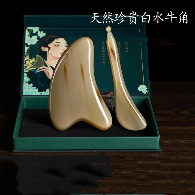 Natural White Water Buffalo Horn Scraping Board, Facial Beauty Special Eye Muscle Pulling Stick, Beauty Stick, Scraping Board