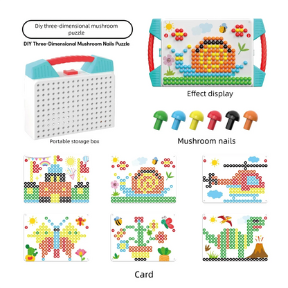 373pcs/Set Creative Mosaic Toy Gifts Children Nail Composite Picture Puzzle Creative Mosaic Mushroom Nail Kit Puzzle Toys