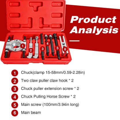 9PCS Heavy Duty Bearing Separator Puller Kit, Portable Wheel Bearing Removal Tool Set with ABS Storage Case