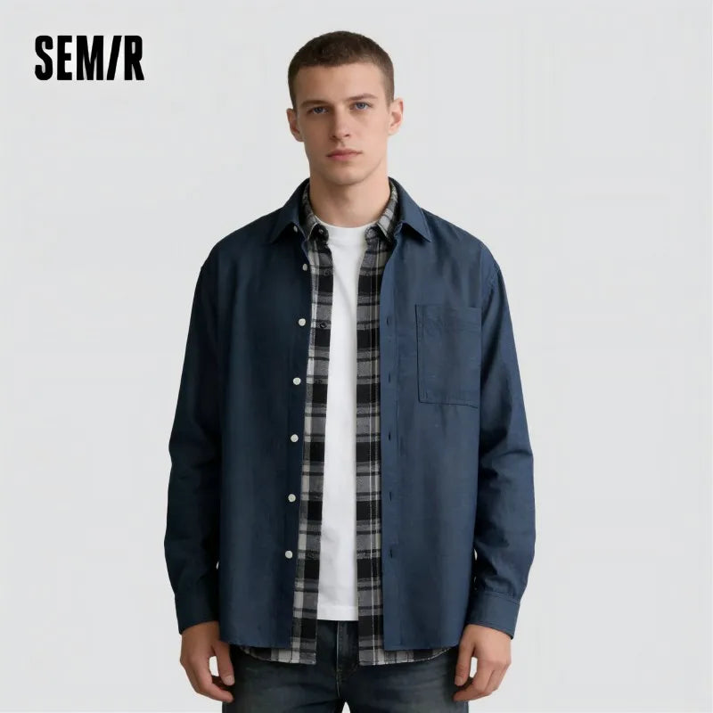 Semir Long Sleeve Shirt Men Cotton and Linen Shirt Coat 2025 New Summer Style Top for Commuting and Leisure