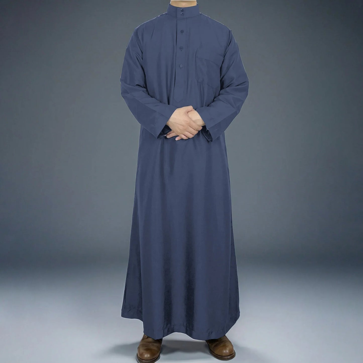 New Middle East Men Thobe Pure Color Qatar Stand Collar Robe Muslim Gown Muslim Fashion Ropa Turca Islamic Clothing