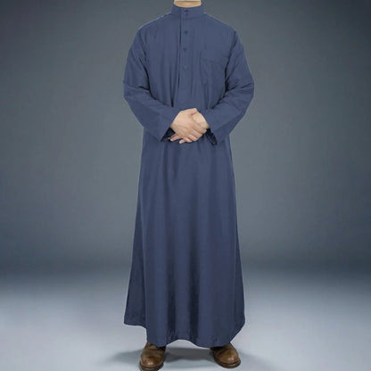New Middle East Men Thobe Pure Color Qatar Stand Collar Robe Muslim Gown Muslim Fashion Ropa Turca Islamic Clothing