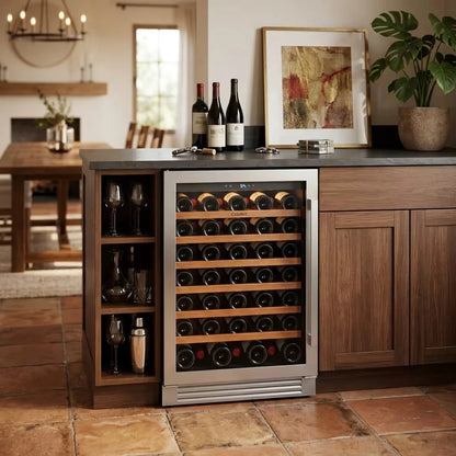 24 Inch 61 Can Red Wine Cooler Refrigerator Compact Adjustable Temperatur Glass Doors for Household Use