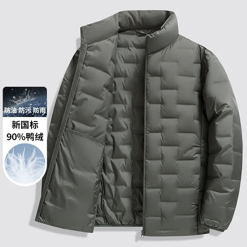 Winter New 90% Duck Down Jacket, Cycling Sports Stand-up Collar, Warm and Lightweight, Men's Solid Color Breathable Down Jacket
