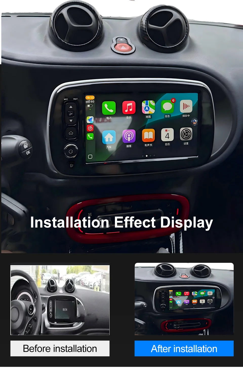 8inch Multimedia Navigation GPS Screen Android Auto Carplay Radio for Benz Smart 453 Fortwo 2014-2020 Car Autoradio