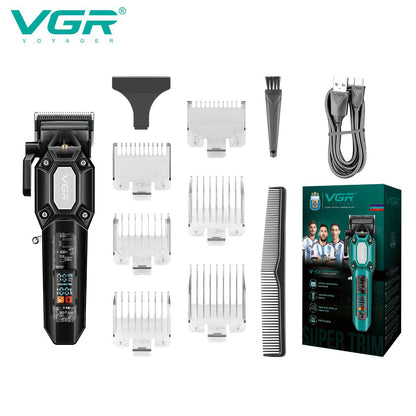 VGR V-600/V-900 Electric Hair Clipper Transparent Body Hair Trimmer LED Intelligent Digital Carving Electric Thruster Care Set